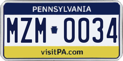 PA license plate MZM0034