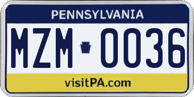 PA license plate MZM0036