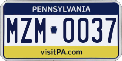 PA license plate MZM0037