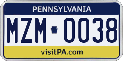 PA license plate MZM0038