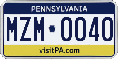 PA license plate MZM0040