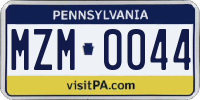 PA license plate MZM0044