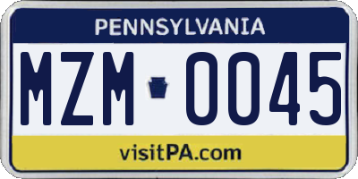 PA license plate MZM0045