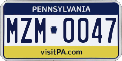 PA license plate MZM0047