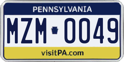 PA license plate MZM0049