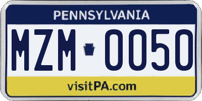 PA license plate MZM0050