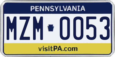 PA license plate MZM0053