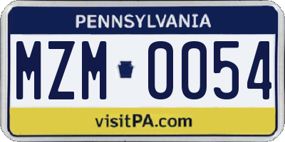 PA license plate MZM0054