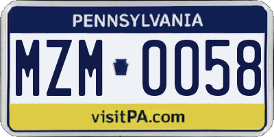 PA license plate MZM0058