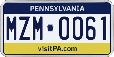 PA license plate MZM0061