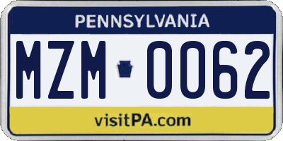 PA license plate MZM0062