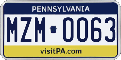 PA license plate MZM0063