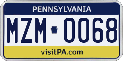 PA license plate MZM0068