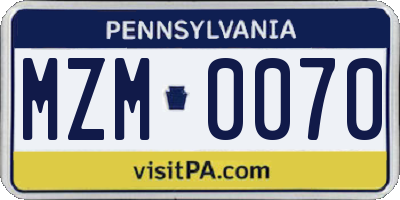 PA license plate MZM0070