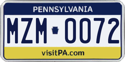 PA license plate MZM0072