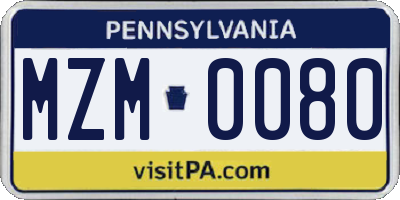 PA license plate MZM0080