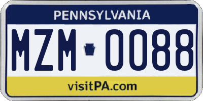 PA license plate MZM0088