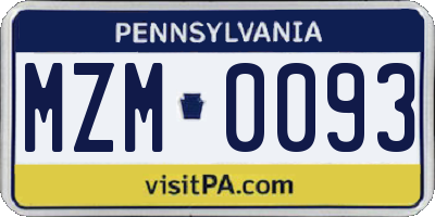 PA license plate MZM0093