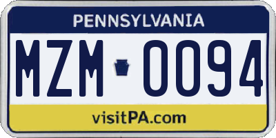 PA license plate MZM0094