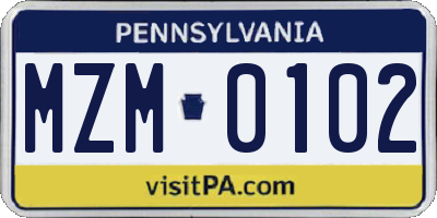 PA license plate MZM0102