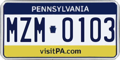 PA license plate MZM0103