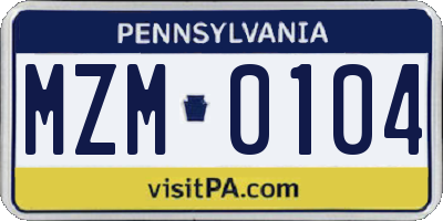 PA license plate MZM0104