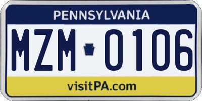 PA license plate MZM0106