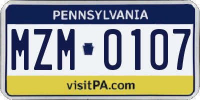 PA license plate MZM0107