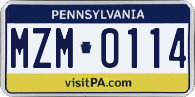 PA license plate MZM0114