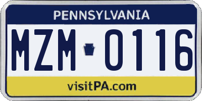 PA license plate MZM0116