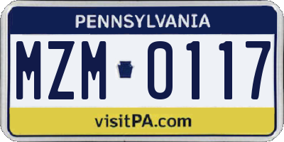 PA license plate MZM0117
