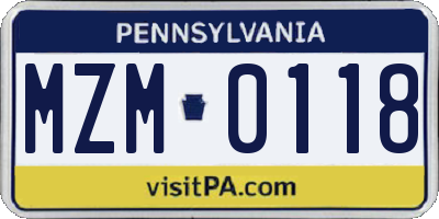 PA license plate MZM0118