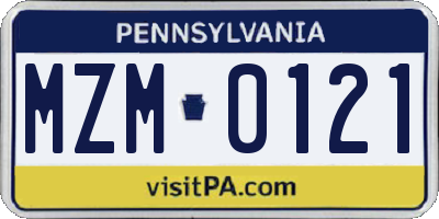 PA license plate MZM0121
