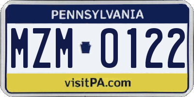 PA license plate MZM0122
