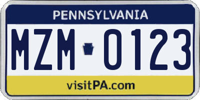 PA license plate MZM0123