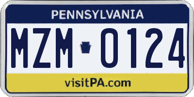PA license plate MZM0124