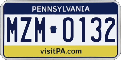 PA license plate MZM0132