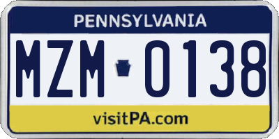 PA license plate MZM0138