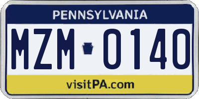 PA license plate MZM0140