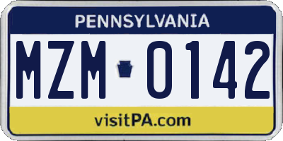 PA license plate MZM0142