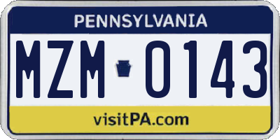 PA license plate MZM0143