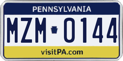 PA license plate MZM0144