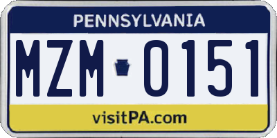 PA license plate MZM0151