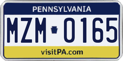 PA license plate MZM0165