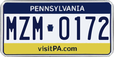 PA license plate MZM0172