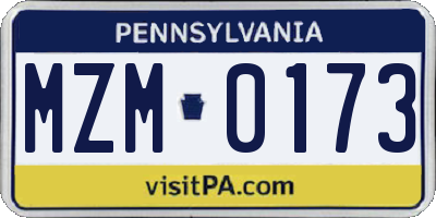 PA license plate MZM0173