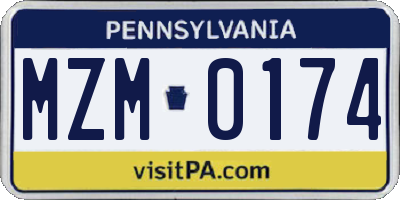 PA license plate MZM0174