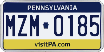PA license plate MZM0185