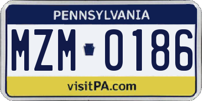 PA license plate MZM0186