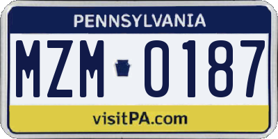 PA license plate MZM0187